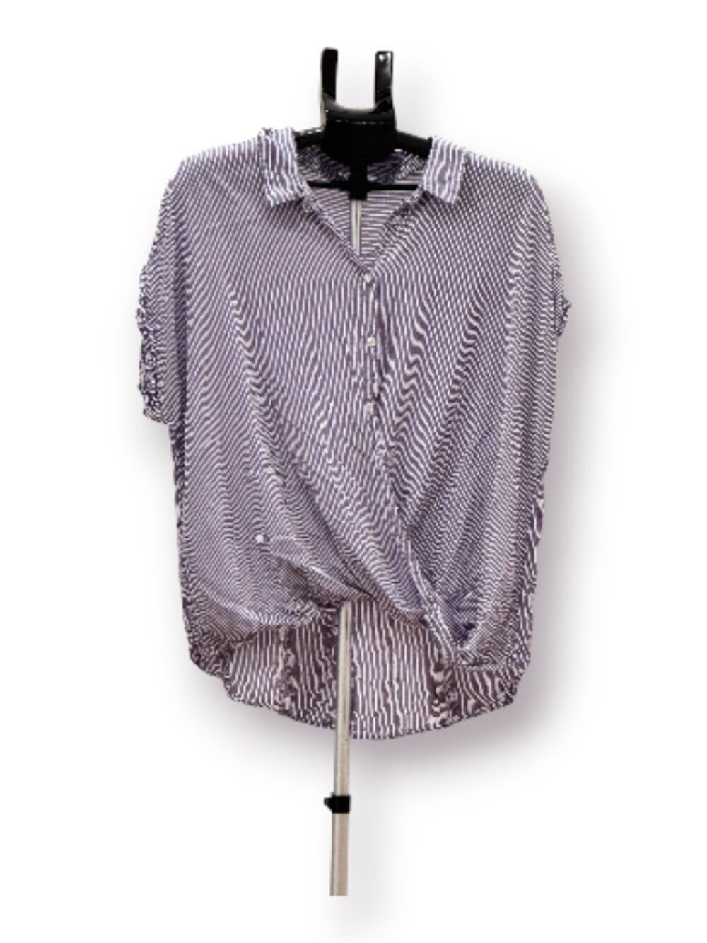 Como Blu Blue White Stripe Twist Front Button Blouse Top Plus 2X EUC